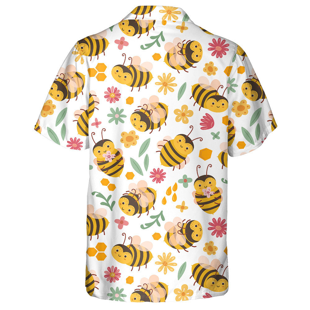 Summer Bees And Flowers Cartoon Flying Insects Hawaiian Shirt, Hawaiian Shirt Gift, Christmas Gift