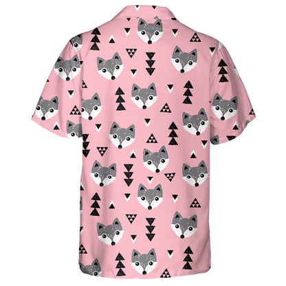 Geometric Baby Fox Kids Woodland Themed Pink Background Hawaiian Shirt, Hawaiian Shirt Gift, Christmas Gift