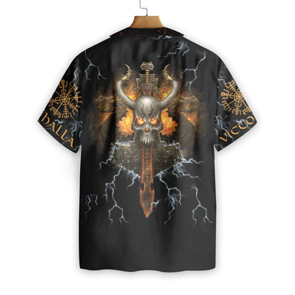 Black Viking Skull Cool Pattern Hawaiian Shirt, Hawaiian For Gift