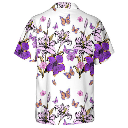 Hand Drawn Fantastic Flowers And Butterflies Hawaiian Shirt, Hawaiian For Gift