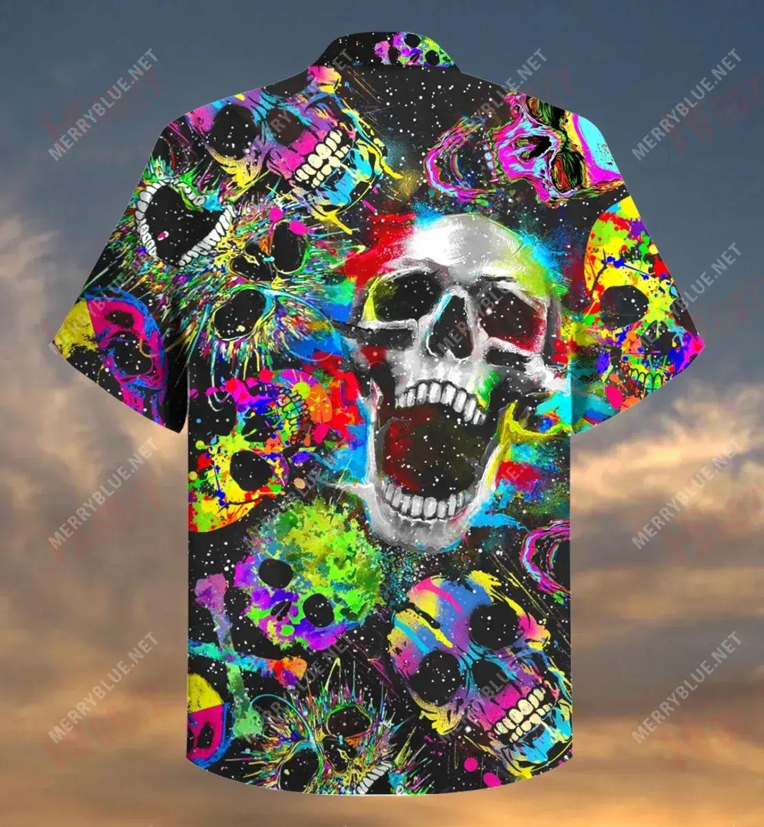 Colorful Skull Short Short Sleeve Shirt Summer Hawaiian T Shirts Best Hawaiian Shirts Hawaiian Shirt Pattern, Hawaiian Shirt Gift, Christmas Gift