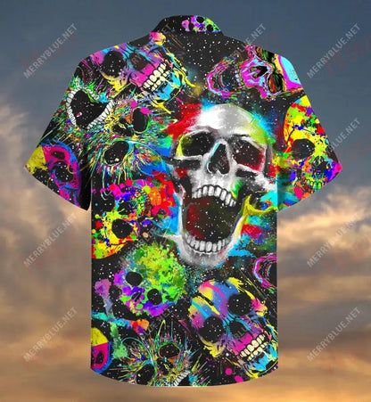 Colorful Skull Short Short Sleeve Shirt Summer Hawaiian T Shirts Best Hawaiian Shirts Hawaiian Shirt Pattern, Hawaiian Shirt Gift, Christmas Gift