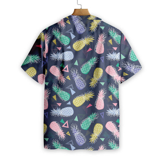 Colorful Pineapple Fruits In Memphis Style Design Hawaiian Shirt, Hawaiian Shirt Gift, Christmas Gift