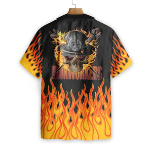 Skull Flame Ironworker Custom Name Hawaiian Shirt,Hawaiian Shirt Gift, Christmas Gift