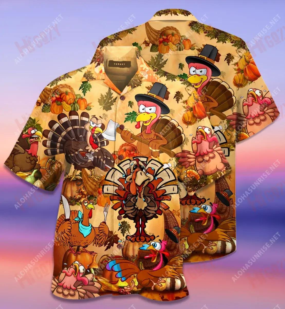 Happy Turkey Day Thanksgiving Short Short Sleeve Shirt Ocean Hawaiian T Shirts Custom Hawaiian Shirts Hawaiian Shirt Pattern, Hawaiian Shirt Gift, Christmas Gift