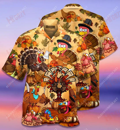 Happy Turkey Day Thanksgiving Short Short Sleeve Shirt Ocean Hawaiian T Shirts Custom Hawaiian Shirts Hawaiian Shirt Pattern, Hawaiian Shirt Gift, Christmas Gift