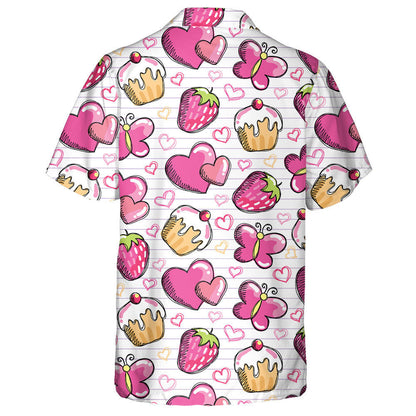 Theme Pink Love With Butterfly And Sweet Cake Hawaiian Shirt, Hawaiian Shirt Gift, Christmas Gift