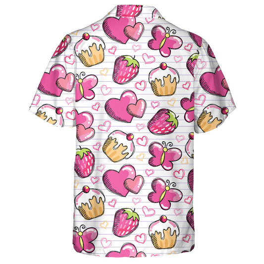 Theme Pink Love With Butterfly And Sweet Cake Hawaiian Shirt, Hawaiian Shirt Gift, Christmas Gift