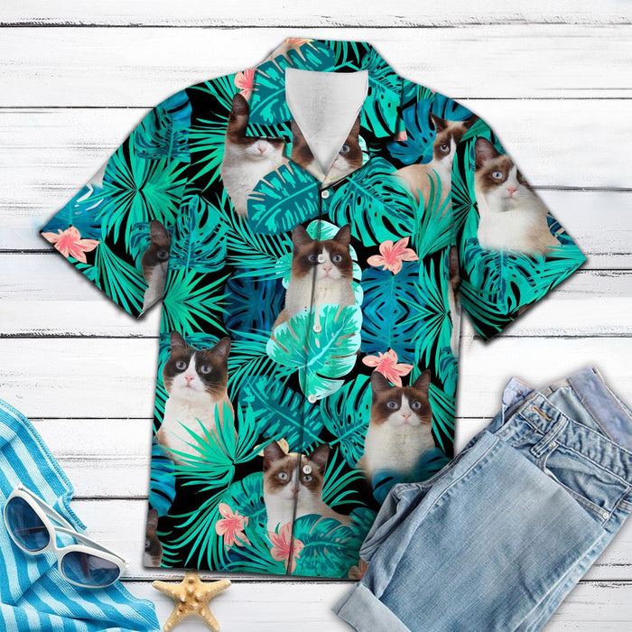 Snowshoe Cat Among Tropical Leaves And Flowers Hawaiian Shirt, Hawaiian Shirt Gift, Christmas Gift