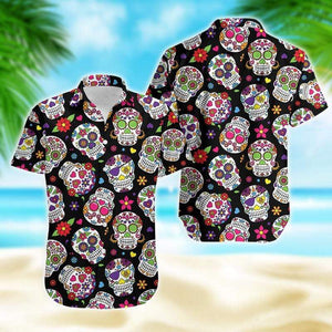 Sugar Skull With Tropical Festival Hawaiian Shirt,Hawaiian Shirt Gift, Christmas Gift