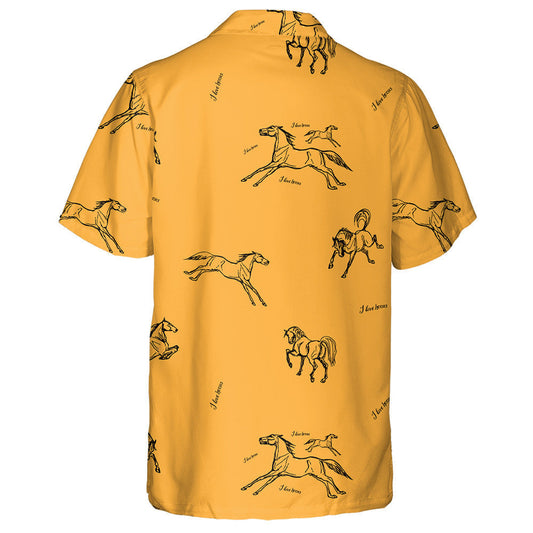 Black Outline Of A Running Horse On A Color Background Hawaiian Shirt, Hawaiian Shirt Gift, Christmas Gift