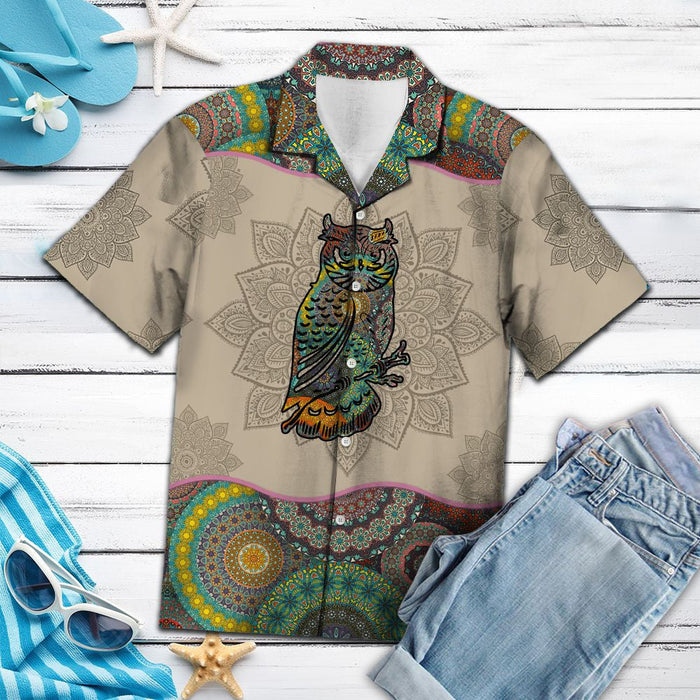 Owl With Mandala Flowers Design Hawaiian Shirt,Hawaiian Shirt Gift, Christmas Gift