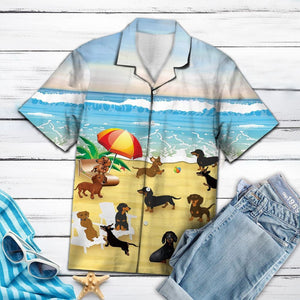 Active Dachshund Dog Activities In Beach Pattern Hawaiian Shirt, Hawaiian Shirt Gift, Christmas Gift