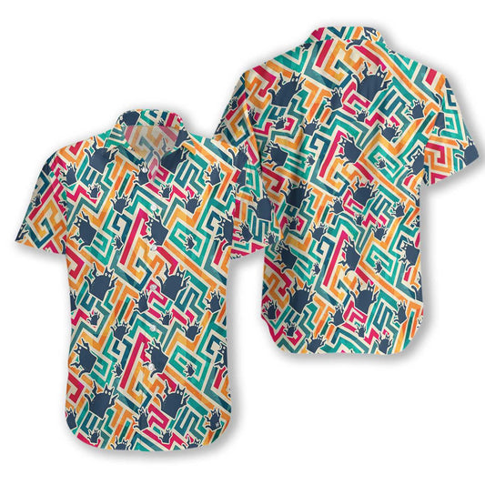 Cat In Colorful Maze Pattern Lovely Design Hawaiian Shirt, Hawaiian Shirt Gift, Christmas Gift