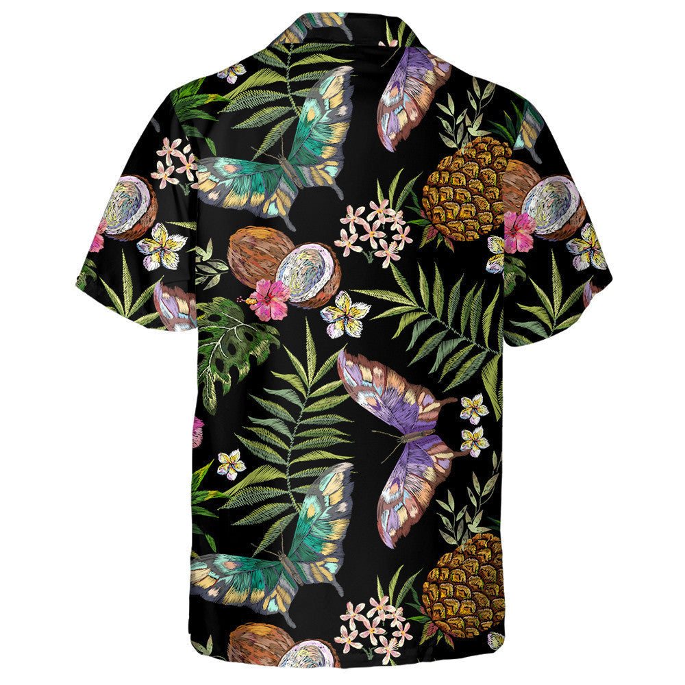 Theme Embroidery Floral With Butterflies And Coconut Hawaiian Shirt, Hawaiian Shirt Gift, Christmas Gift