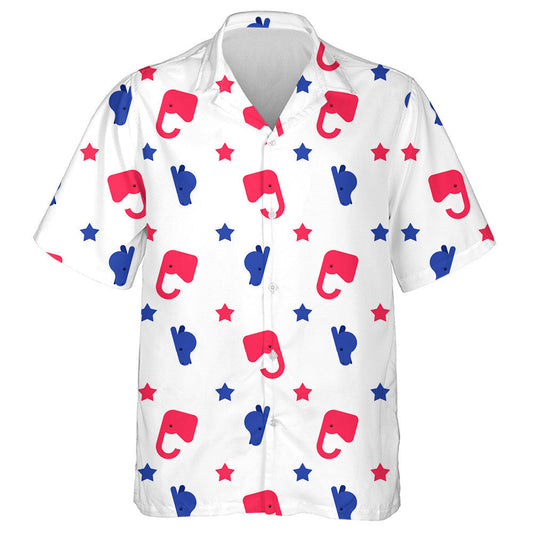 Democrat And Republican Background Elephant And Donkey Pattern Hawaiian Shirt, Hawaiian Shirt Gift, Christmas Gift