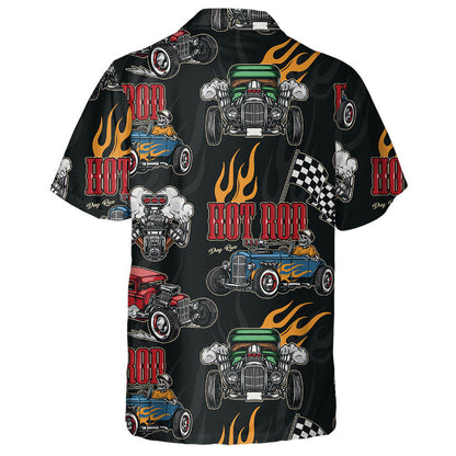 Hot Rod Cars Turbocharged Engine Flames American Flags Hawaiian Shirt, Hawaiian Shirt Gift, Christmas Gift