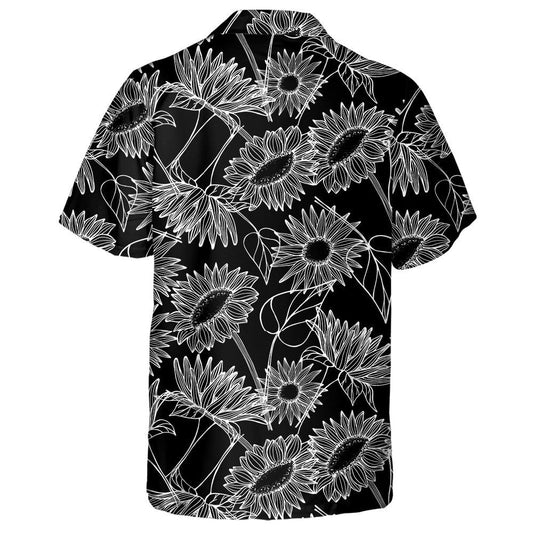Black Theme Of Hand Drawn Sunflowers Bud And Leaves Hawaiian Shirt, Hawaiian Shirt Gift, Christmas Gift