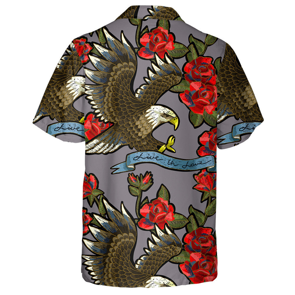 Embroidery With Roses and An Eagle Symbol Of Freedom Hawaiian Shirt, Hawaiian Shirt Gift, Christmas Gift