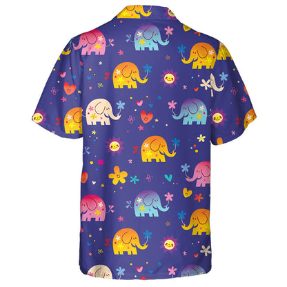 Colorful Cute Elephants And Flowers With Sun Heart Hawaiian Shirt, Hawaiian Shirt Gift, Christmas Gift