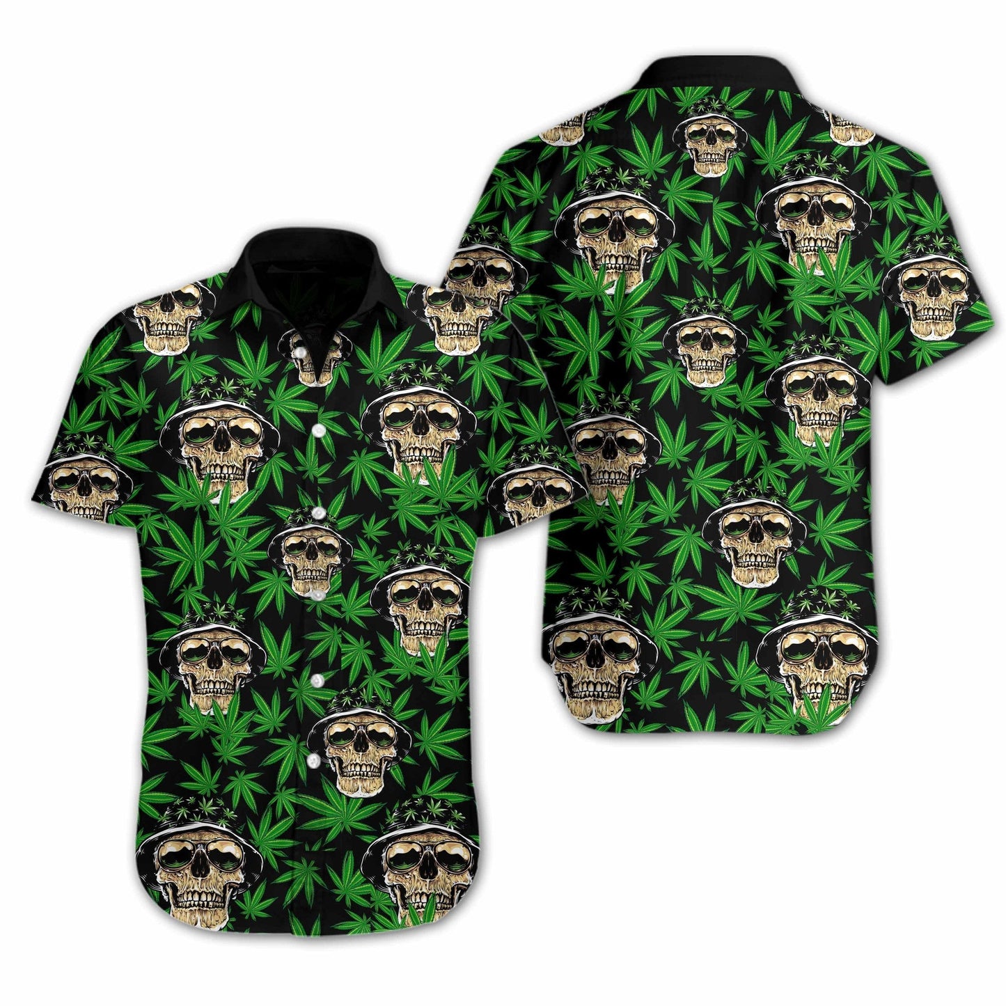 Cool Skull And Weed Design Hawaiian Shirt,Hawaiian Shirt Gift, Christmas Gift