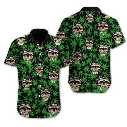 Cool Skull And Weed Design Hawaiian Shirt,Hawaiian Shirt Gift, Christmas Gift