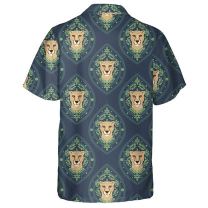 Modern Trendy Leopard Spots With Leaves On Navy Blue Hawaiian Shirt, Hawaiian Shirt Gift, Christmas Gift