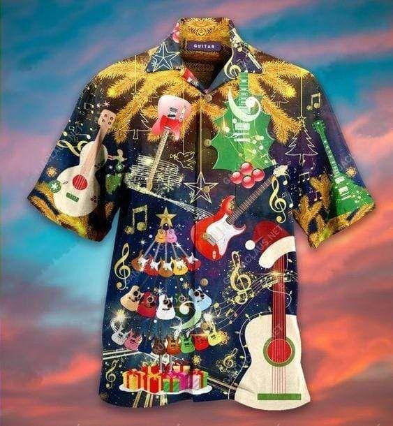 The Love Of Guitar Christmas Tree Design Hawaiian Shirt, Hawaiian Shirt Gift, Christmas Gift