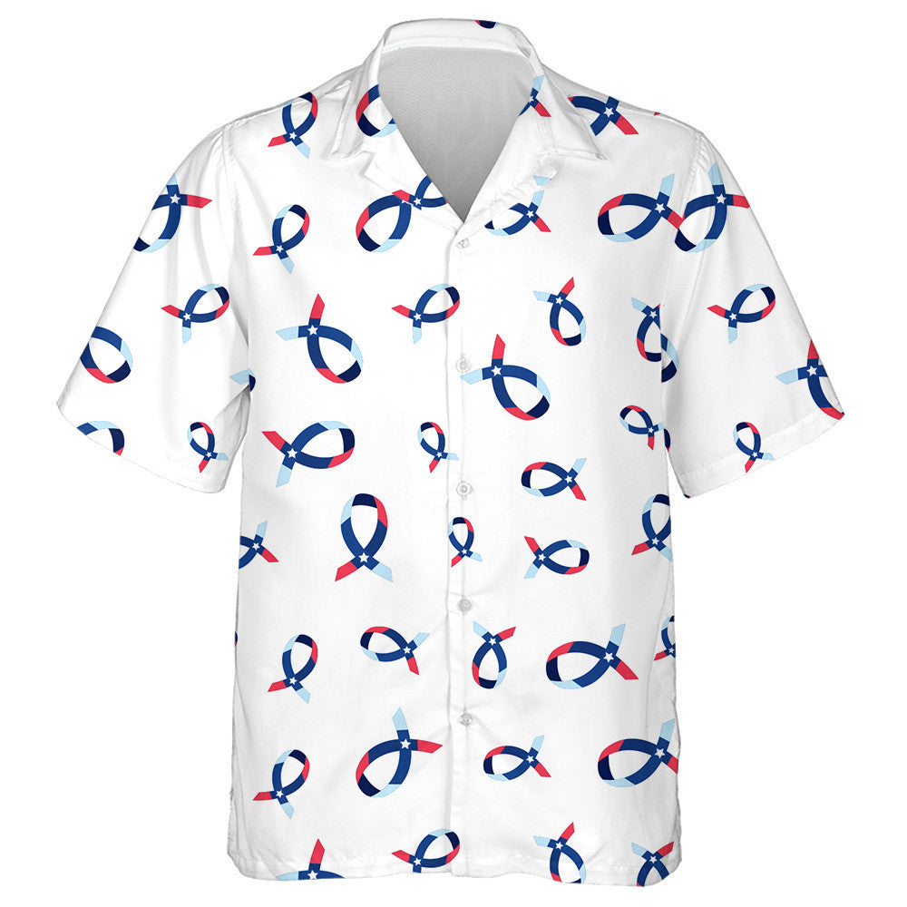 American Flag Ribbon National Theme On White Background Hawaiian Shirt, Hawaiian Shirt Gift, Christmas Gift