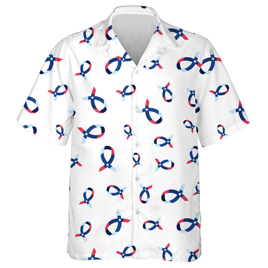 American Flag Ribbon National Theme On White Background Hawaiian Shirt, Hawaiian Shirt Gift, Christmas Gift