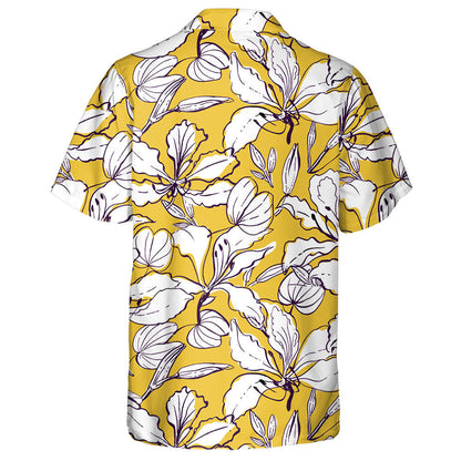 Hand Drawn Hawaiian Style Orchid Tree Flowers And Leaves Pattern Hawaiian Shirt, Hawaiian For Gift