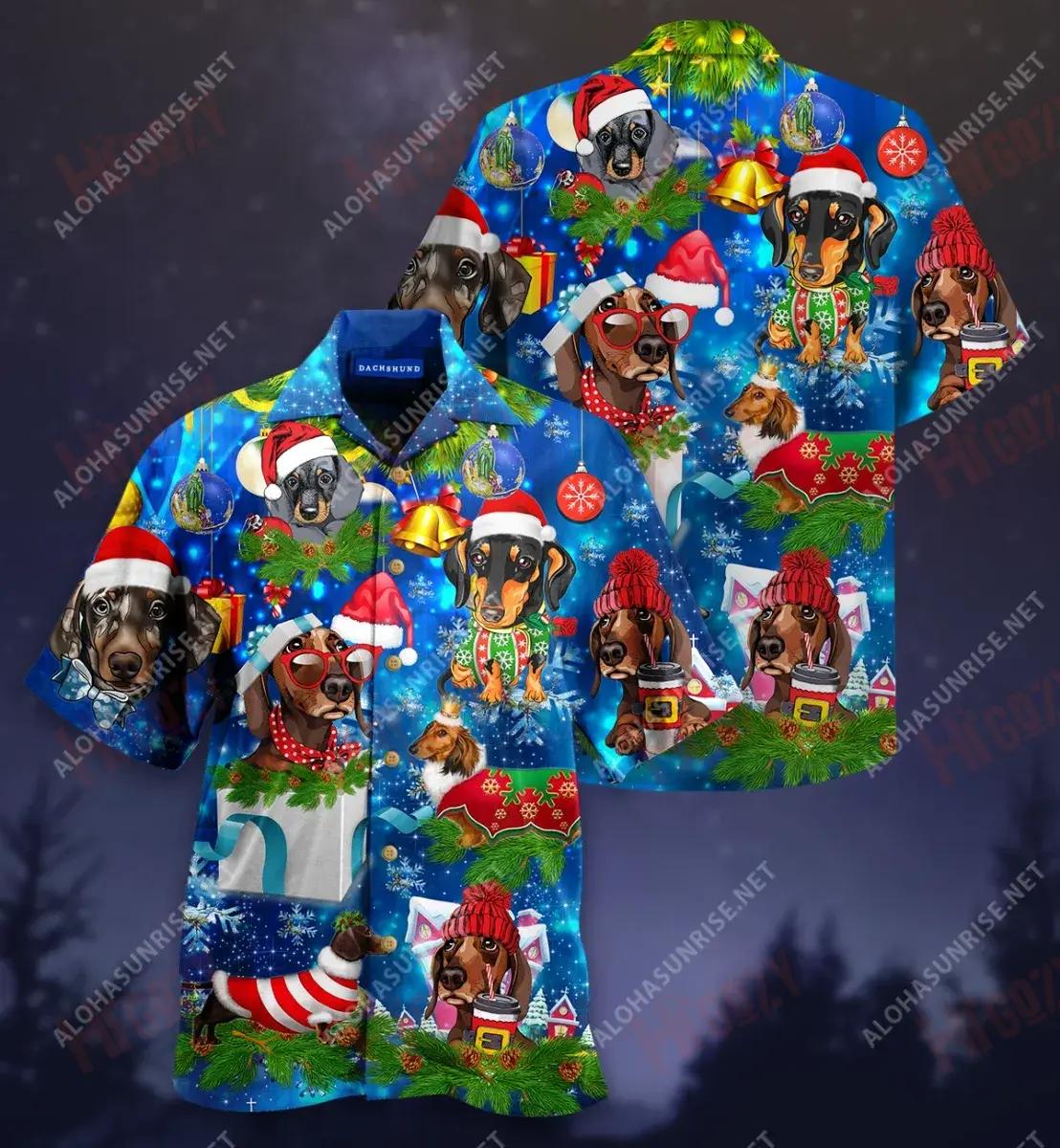 Short On Legs, Long On Love Dachshund Christmas Short Hawaiian Shirt Vacation Aloha Shirt Custom Hawaiian Shirts Hawaiian Shirts For Men, Hawaiian Shirt Gift, Christmas Gift