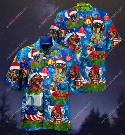 Short On Legs, Long On Love Dachshund Christmas Short Hawaiian Shirt Vacation Aloha Shirt Custom Hawaiian Shirts Hawaiian Shirts For Men, Hawaiian Shirt Gift, Christmas Gift