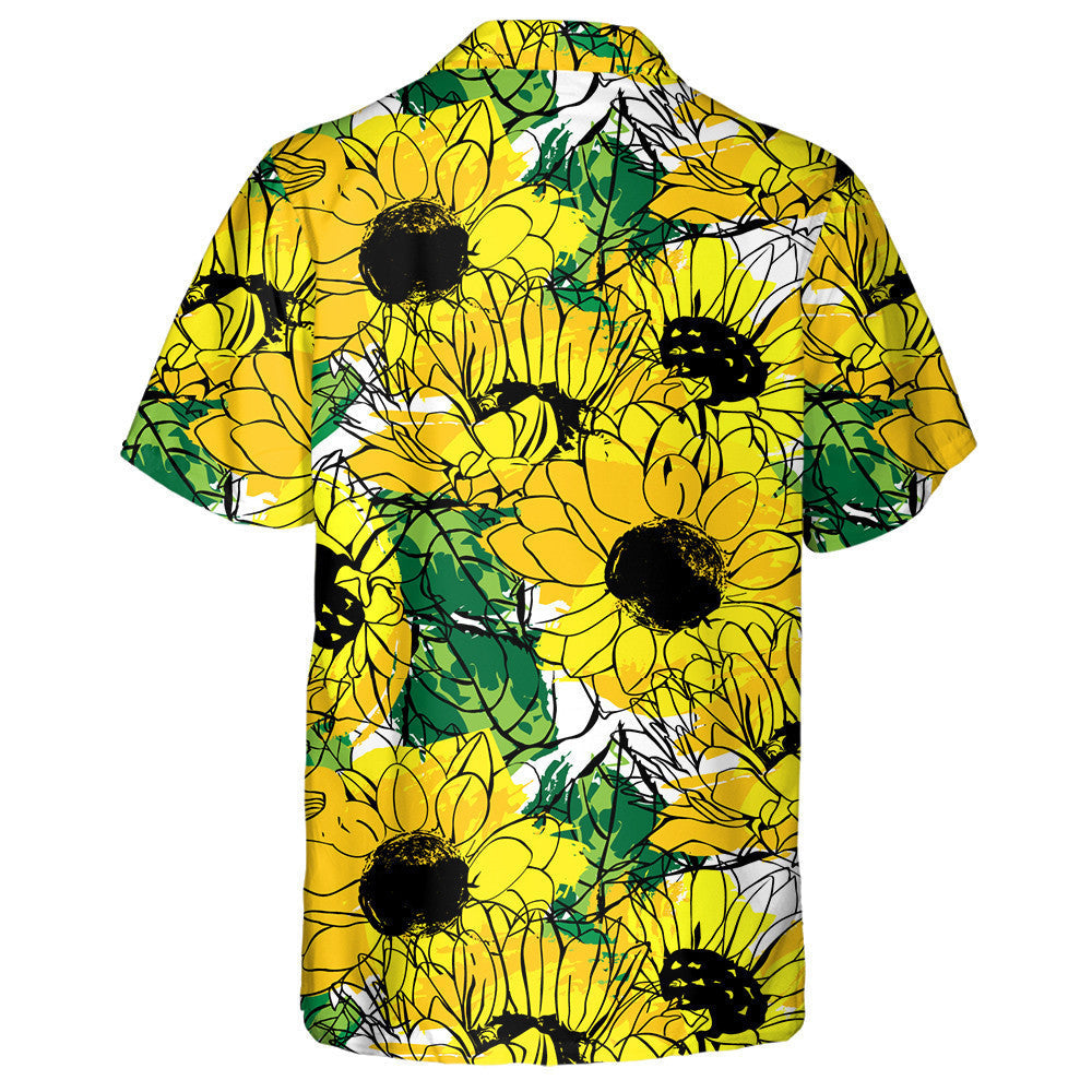 Golden Yellow And Orange Sunflowers With Green Leaves Hawaiian Shirt, Hawaiian Shirt Gift, Christmas Gift
