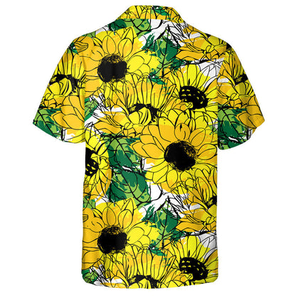 Golden Yellow And Orange Sunflowers With Green Leaves Hawaiian Shirt, Hawaiian Shirt Gift, Christmas Gift