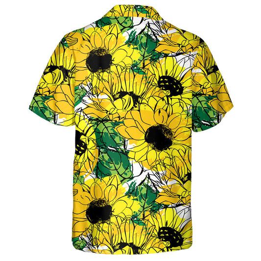 Golden Yellow And Orange Sunflowers With Green Leaves Hawaiian Shirt, Hawaiian Shirt Gift, Christmas Gift