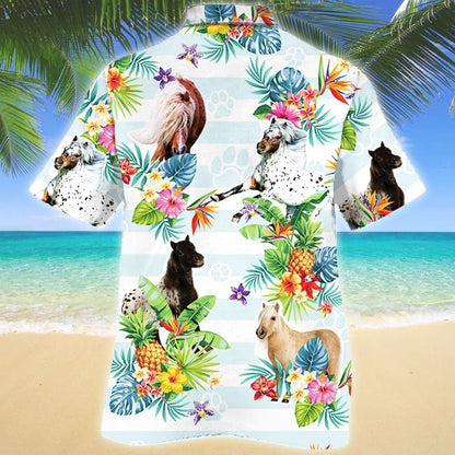 Striped Pattern Miniature Horse Tropical Flower Hawaiian Shirt, Hawaiian Shirt Gift, Christmas Gift