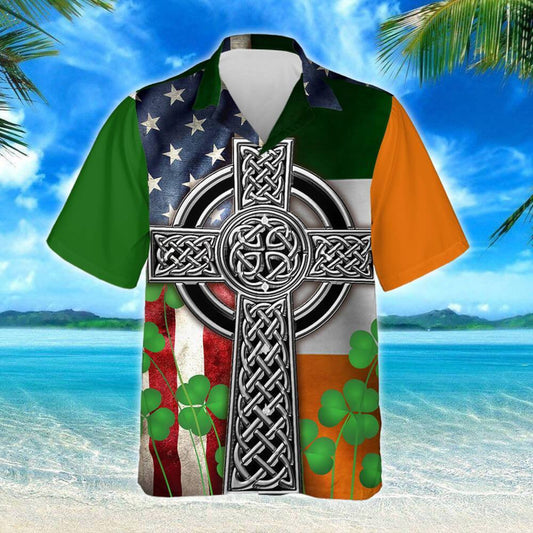 Green Clover The Irish Celtic Cross Design Hawaiian Shirt, Hawaiian Shirt Gift, Christmas Gift
