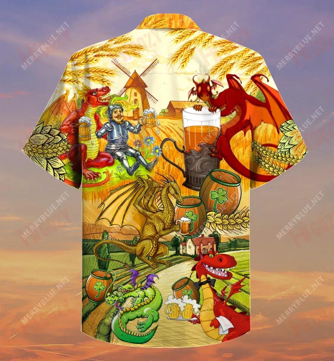 Dragons Drinking Beer Short Hawaiian Shirt Summer Hawaiian T Shirts Best Hawaiian Shirts Funny Hawaiian Shirts, Hawaiian Shirt Gift, Christmas Gift