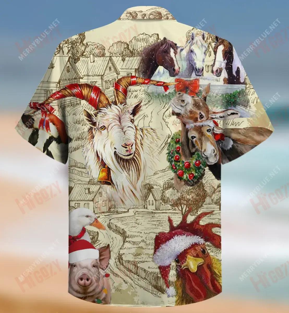 Christmas Begins On The Farm Unisex Hawaiian Shirt Ocean Short Sleeve Custom Hawaiian Shirts Funny Hawaiian Shirts, Hawaiian Shirt Gift, Christmas Gift