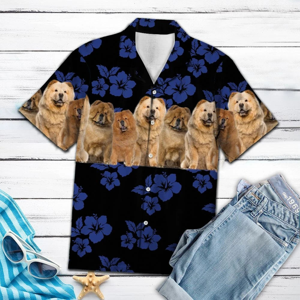 Awesome Chow Chow Dog Group On Hibiscus Pattern Hawaiian Shirt, Hawaiian Shirt Gift, Christmas Gift
