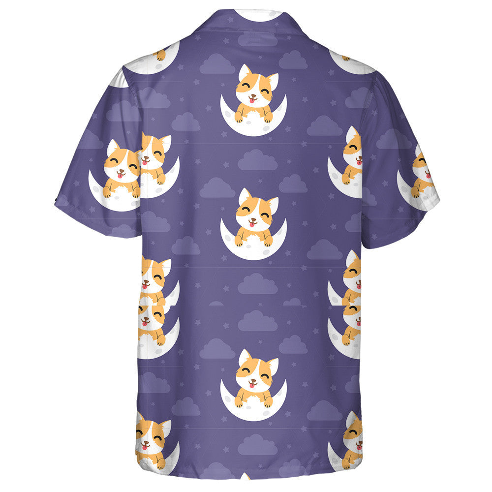 Happy Dog With Moon And Stars In Cartoon Background Hawaiian Shirt, Hawaiian Shirt Gift, Christmas Gift
