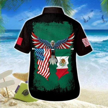 Theme America And Mexico Eagle Flag Design Hawaiian Shirt, Hawaiian Shirt Gift, Christmas Gift