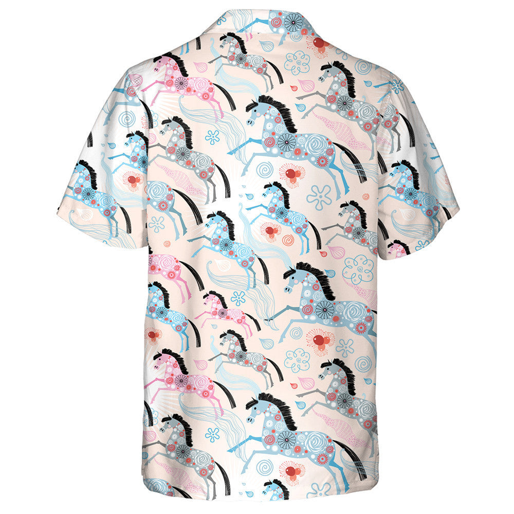 Bright Ornamental With Horses On Pink Background Hawaiian Shirt, Hawaiian Shirt Gift, Christmas Gift