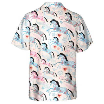 Bright Ornamental With Horses On Pink Background Hawaiian Shirt, Hawaiian Shirt Gift, Christmas Gift