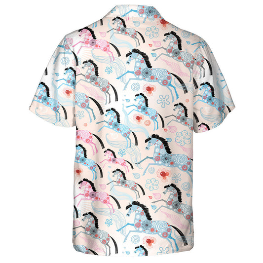 Bright Ornamental With Horses On Pink Background Hawaiian Shirt, Hawaiian Shirt Gift, Christmas Gift