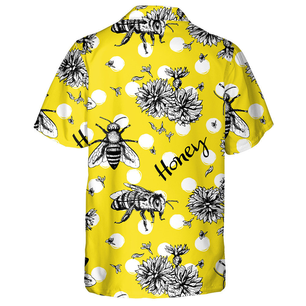 Natural Summer Bees And Flowers Sketch With Animal Hawaiian Shirt, Hawaiian Shirt Gift, Christmas Gift