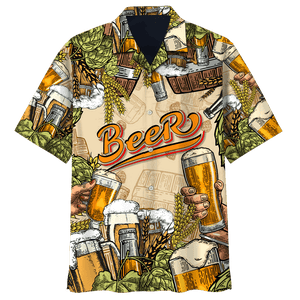 Green Tropical Beer Pattern Design Hawaiian Shirt,Hawaiian Shirt Gift, Christmas Gift