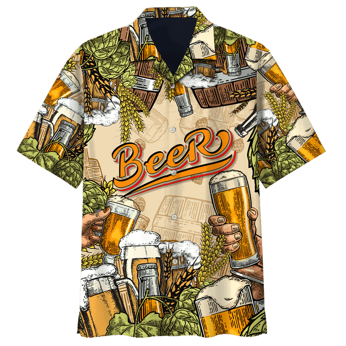 Green Tropical Beer Pattern Design Hawaiian Shirt,Hawaiian Shirt Gift, Christmas Gift