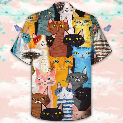 Cat Colorful Tropical Background Design Hawaiian Shirt And Short, Hawaiian Shirt Gift, Christmas Gift